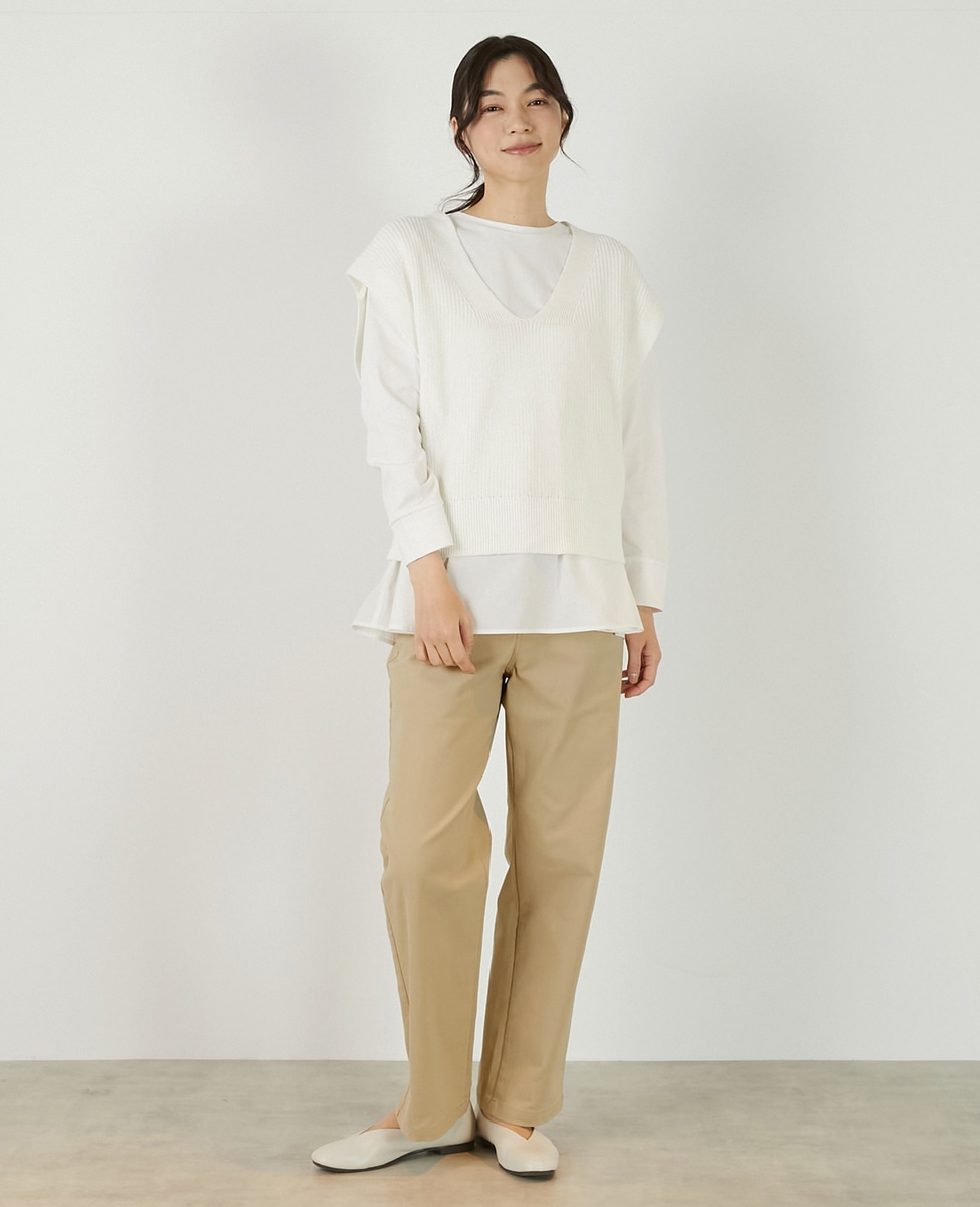コットンミックスの片畦Vネックベスト】｜MELROSE CLAIRE（メルローズ