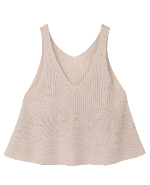 【麻タッチリブ＋片畦ペプラムベスト】 詳細画像 ライトベージュ 1