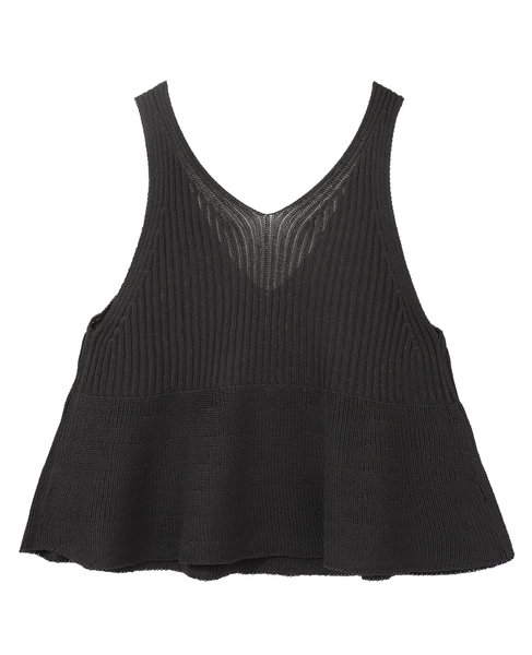 【麻タッチリブ＋片畦ペプラムベスト】 詳細画像 チャコールグレー 2