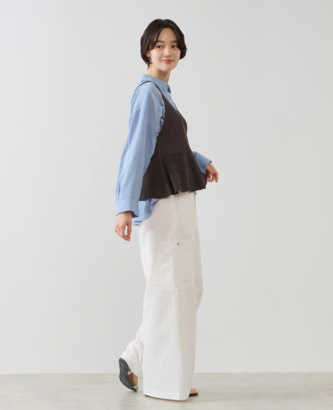 【麻タッチリブ＋片畦ペプラムベスト】 詳細画像 チャコールグレー 8