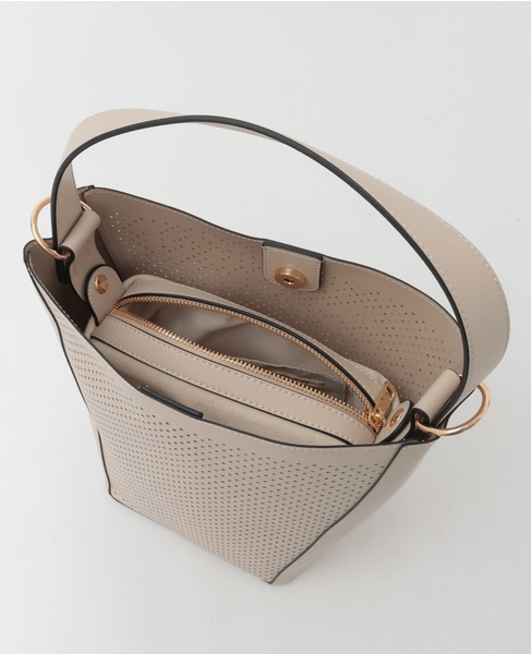 【パンチングショルダー付きバッグ】 詳細画像 ベージュ 11