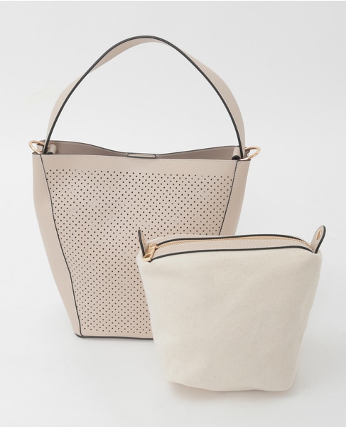 【パンチングショルダー付きバッグ】 詳細画像 ベージュ 12