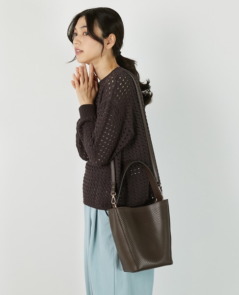 【パンチングショルダー付きバッグ】 詳細画像 チョコ 3