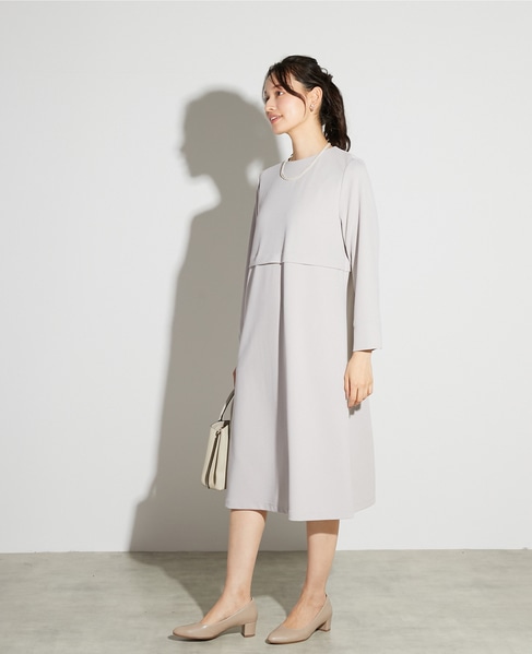 【noir】カットジョーゼットウエスト切り替えワンピース（一部WEB限定サイズ） 詳細画像 ライトグレー 2