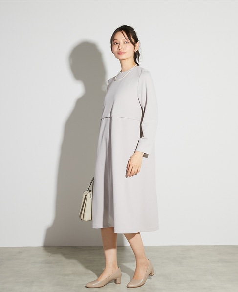 【noir】カットジョーゼットウエスト切り替えワンピース（一部WEB限定サイズ） 詳細画像 ライトグレー 3