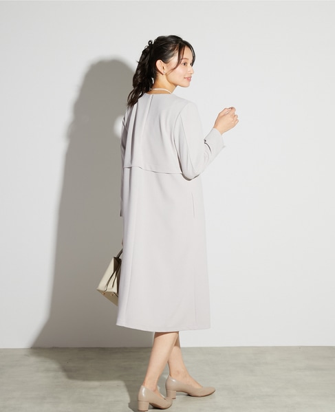 【noir】カットジョーゼットウエスト切り替えワンピース（一部WEB限定サイズ） 詳細画像 ライトグレー 5