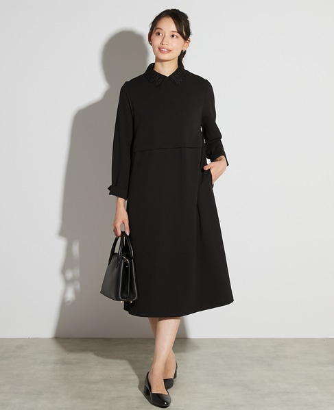 【noir】カットジョーゼットウエスト切り替えワンピース（一部WEB限定サイズ） 詳細画像 ブラック 1