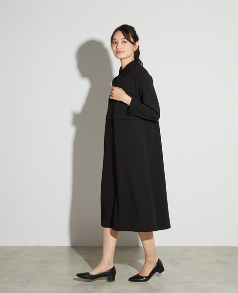 【noir】カットジョーゼットウエスト切り替えワンピース（一部WEB限定サイズ） 詳細画像 ブラック 2