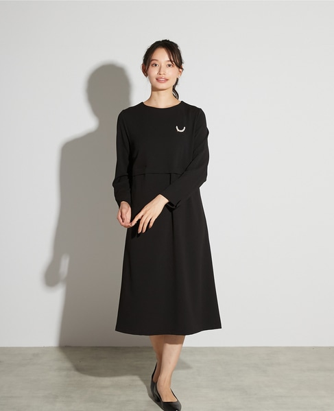 【noir】カットジョーゼットウエスト切り替えワンピース（一部WEB限定サイズ） 詳細画像 ブラック 6