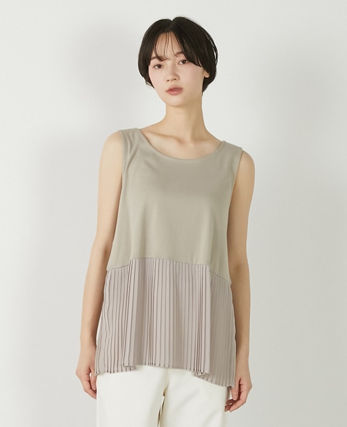 【コットンフライス＋プリーツタンクトップ】 詳細画像 ベージュ 1
