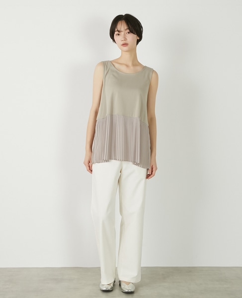【コットンフライス＋プリーツタンクトップ】 詳細画像 ベージュ 2