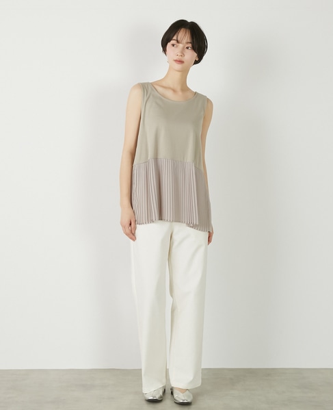 【コットンフライス＋プリーツタンクトップ】 詳細画像 ベージュ 3