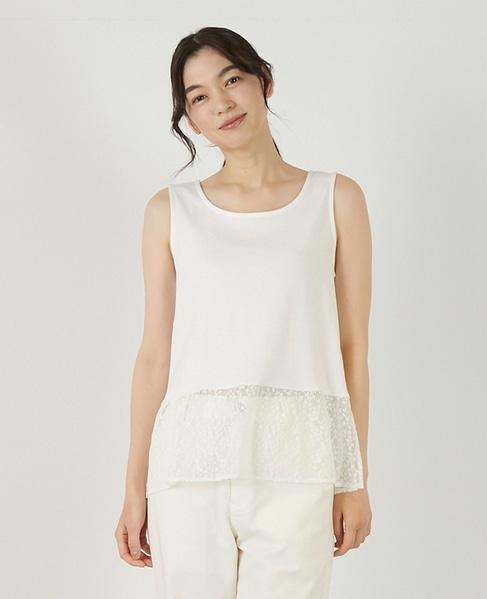 【コットンフライス＋リーフレースタンクトップ】 詳細画像 オフホワイト 1