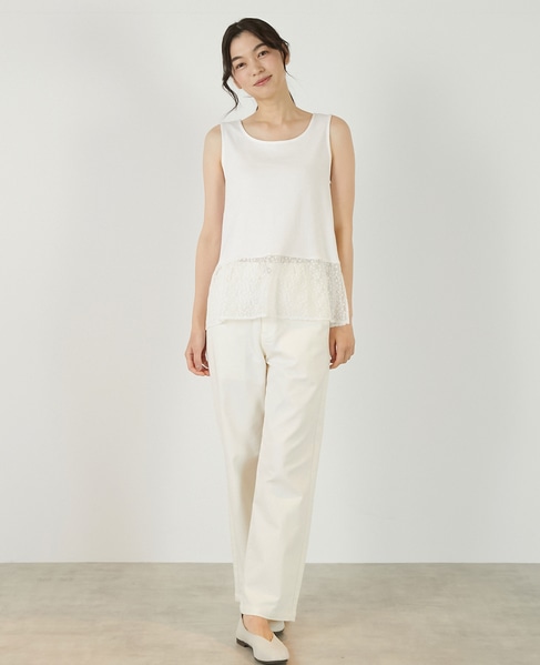 【コットンフライス＋リーフレースタンクトップ】 詳細画像 オフホワイト 2