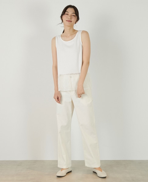 【コットンフライス＋リーフレースタンクトップ】 詳細画像 オフホワイト 7