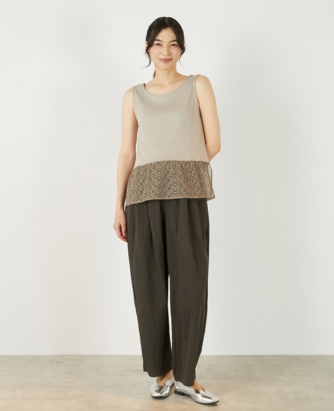 【コットンフライス＋リーフレースタンクトップ】 詳細画像 ベージュ 2