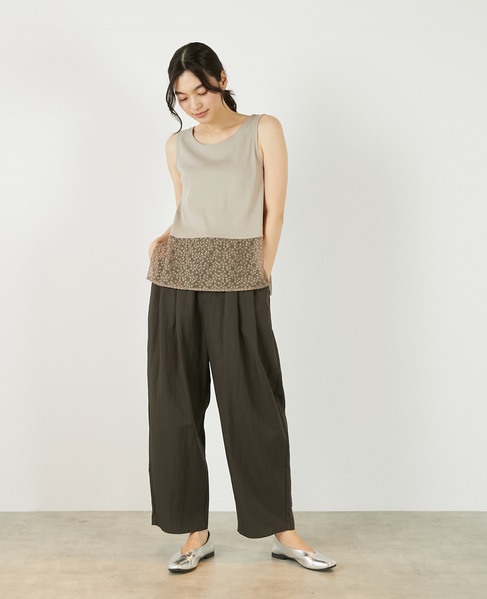 【コットンフライス＋リーフレースタンクトップ】 詳細画像 ベージュ 3