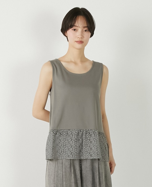 【コットンフライス＋リーフレースタンクトップ】 詳細画像 グレー 1
