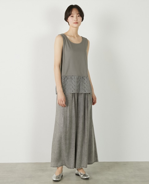 【コットンフライス＋リーフレースタンクトップ】 詳細画像 グレー 10