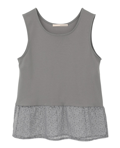 【コットンフライス＋リーフレースタンクトップ】 詳細画像 グレー 12