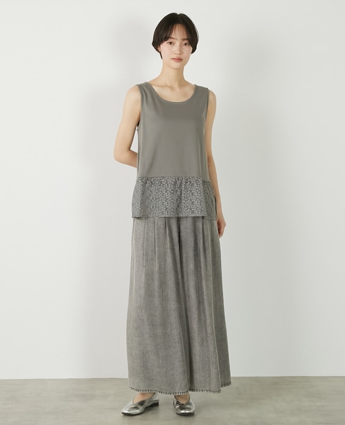 【コットンフライス＋リーフレースタンクトップ】 詳細画像 グレー 2