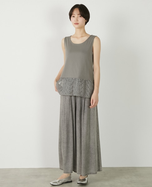 【コットンフライス＋リーフレースタンクトップ】 詳細画像 グレー 3