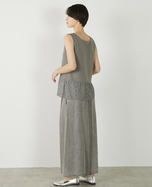 【コットンフライス＋リーフレースタンクトップ】 詳細画像 グレー 4