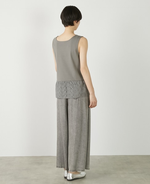 【コットンフライス＋リーフレースタンクトップ】 詳細画像 グレー 6