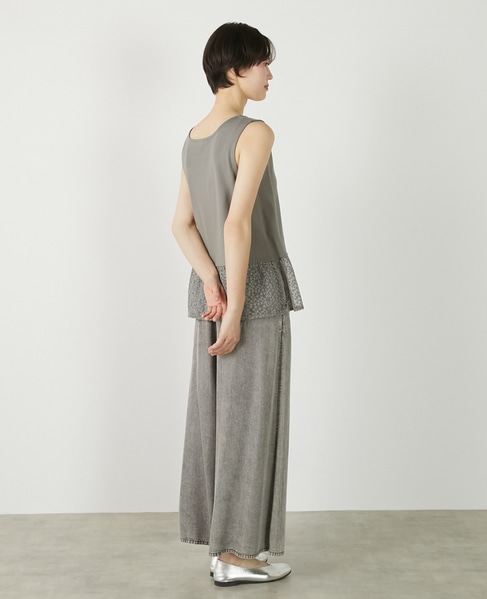 【コットンフライス＋リーフレースタンクトップ】 詳細画像 グレー 7