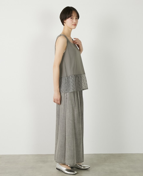 【コットンフライス＋リーフレースタンクトップ】 詳細画像 グレー 9