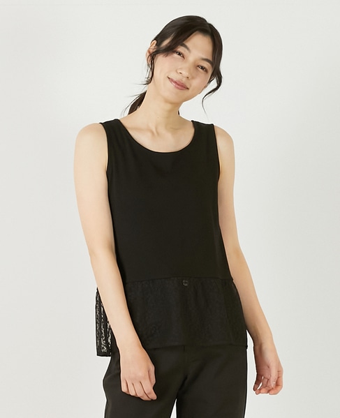 【コットンフライス＋リーフレースタンクトップ】 詳細画像 ブラック 1