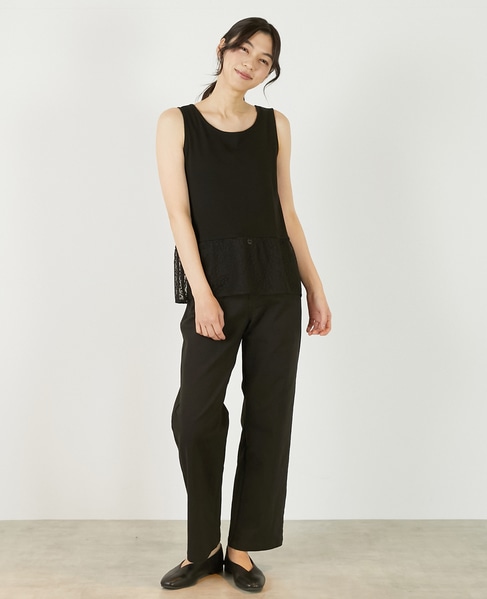 【コットンフライス＋リーフレースタンクトップ】 詳細画像 ブラック 2