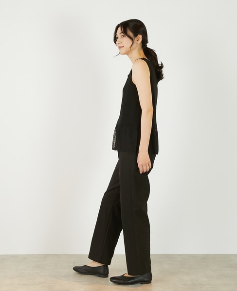 【コットンフライス＋リーフレースタンクトップ】 詳細画像 ブラック 3