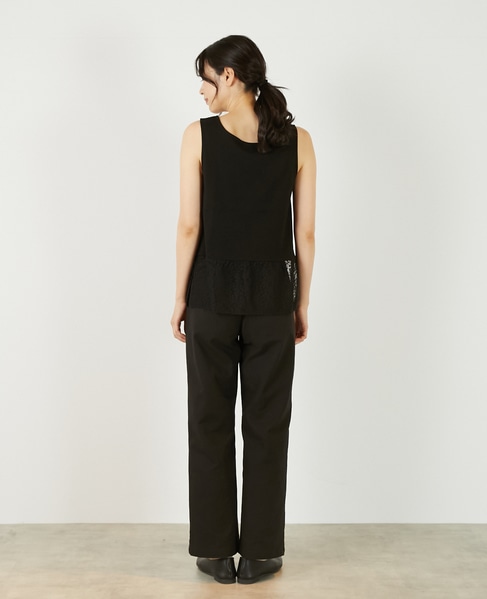 【コットンフライス＋リーフレースタンクトップ】 詳細画像 ブラック 4