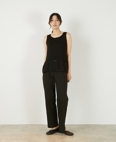 【コットンフライス＋リーフレースタンクトップ】 詳細画像 ブラック 7