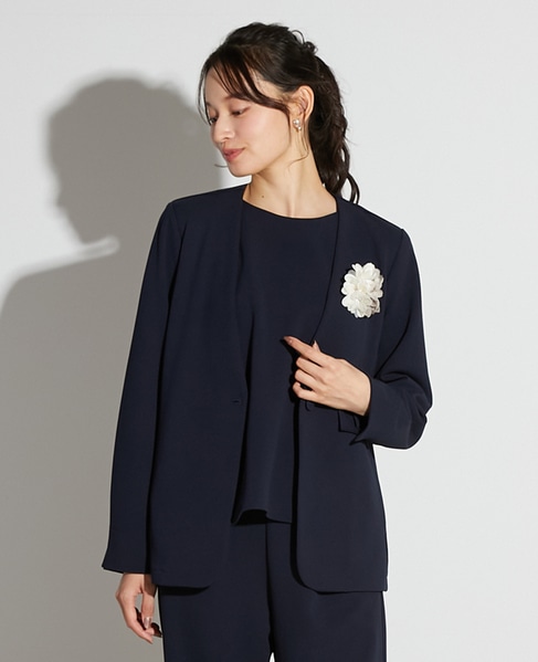 【noir】カットジョーゼットVジャケット（セットアップ可） 詳細画像 ダークネイビー 1