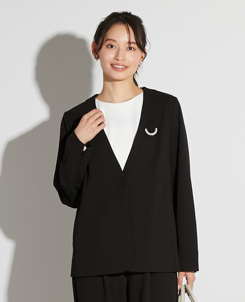 【noir】カットジョーゼットVジャケット（セットアップ可） 詳細画像 ブラック 1