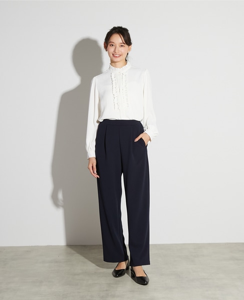 【noir】カットジョーゼット1タックストレートパンツ（一部WEB限定サイズ）（セットアップ可） 詳細画像 ダークネイビー 2