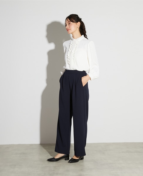 【noir】カットジョーゼット1タックストレートパンツ（一部WEB限定サイズ）（セットアップ可） 詳細画像 ダークネイビー 3