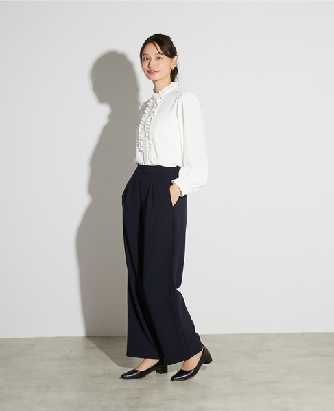 【noir】カットジョーゼット1タックストレートパンツ（一部WEB限定サイズ）（セットアップ可） 詳細画像 ダークネイビー 4