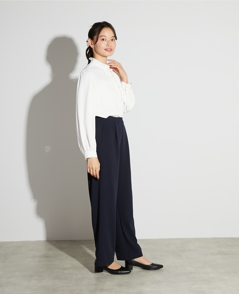 【noir】カットジョーゼット1タックストレートパンツ（一部WEB限定サイズ）（セットアップ可） 詳細画像 ダークネイビー 6