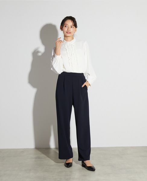 【noir】カットジョーゼット1タックストレートパンツ（一部WEB限定サイズ）（セットアップ可） 詳細画像 ダークネイビー 7