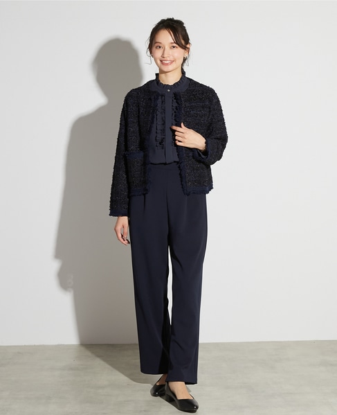 【noir】カットジョーゼット1タックストレートパンツ（一部WEB限定サイズ）（セットアップ可） 詳細画像 ダークネイビー 8