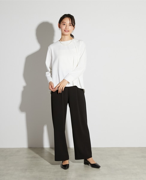 【noir】カットジョーゼット1タックストレートパンツ（一部WEB限定サイズ）（セットアップ可） 詳細画像 ブラック 8