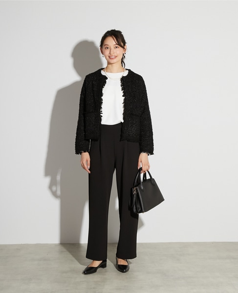 【noir】カットジョーゼット1タックストレートパンツ（一部WEB限定サイズ）（セットアップ可） 詳細画像 ブラック 9