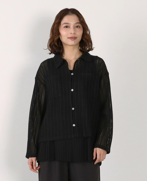 【ラッセルレース襟付きカットソーカーディガン】 詳細画像 ブラック 1