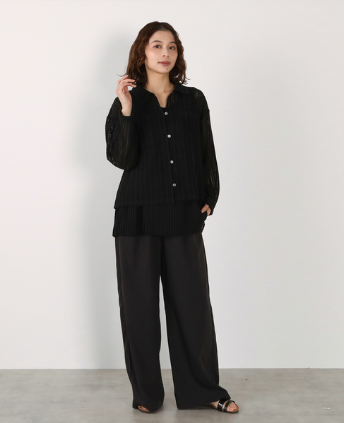 【ラッセルレース襟付きカットソーカーディガン】 詳細画像 ブラック 10