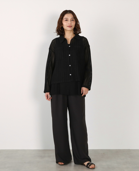 【ラッセルレース襟付きカットソーカーディガン】 詳細画像 ブラック 2