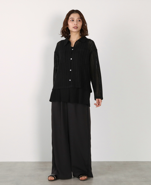 【ラッセルレース襟付きカットソーカーディガン】 詳細画像 ブラック 3