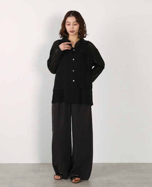 【ラッセルレース襟付きカットソーカーディガン】 詳細画像 ブラック 4